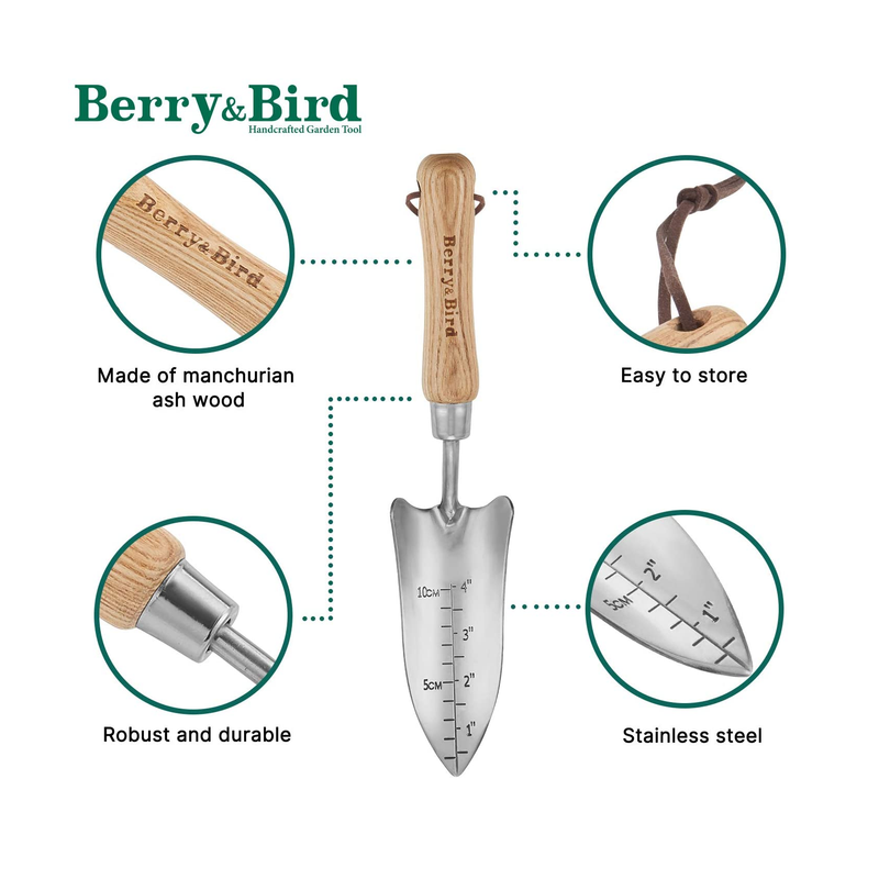 Berry&Bird Stainless Steel Transplanter | Garden Trowel with Ergonomic Handle