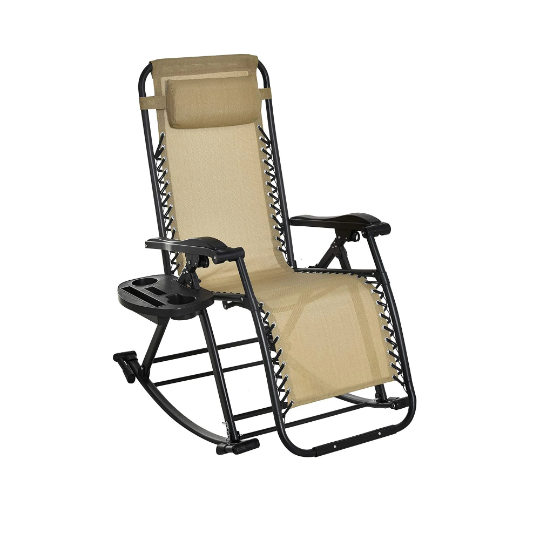 Outsunny Outdoor Rocking Chairs Zero Gravity Rocking Chair w/Removable Headrest Side Tray Cup & Phone Holder