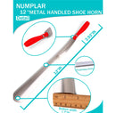 Metal Shoe Horn, Long Handled Shoehorn Pregnancy, Boots and Shoes, Heavy Duty Stainless Steel with Silicone Lanyard Color Red