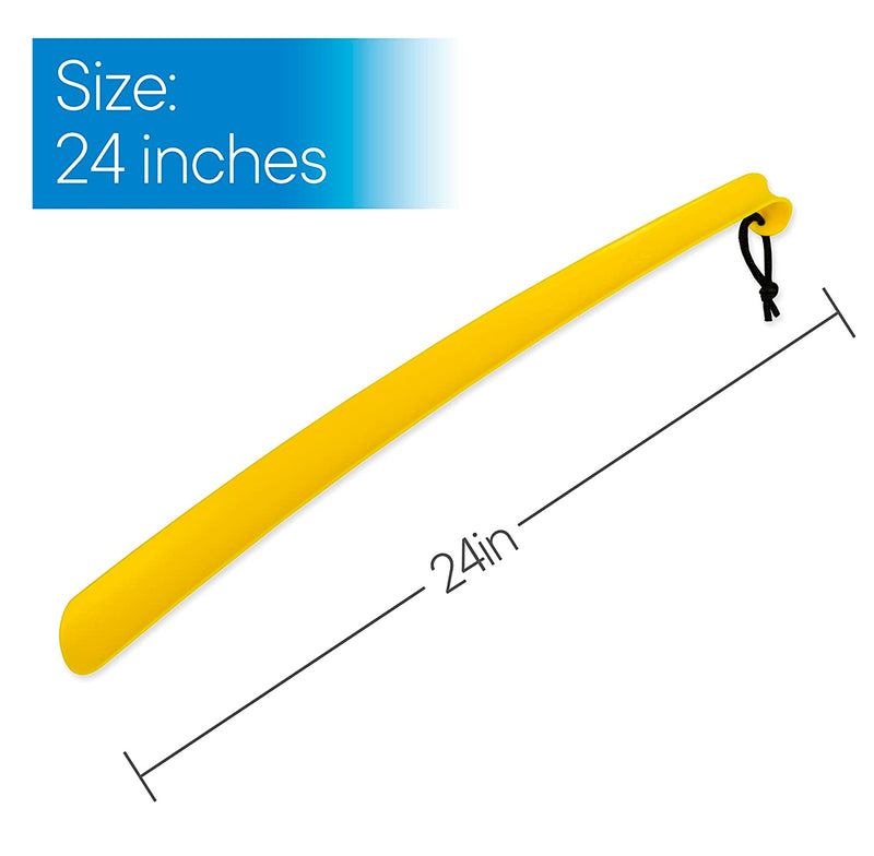 2 Pack Extra Long Handled Shoe Horn with Curved Handle and Hang Up Strap (24 inches)