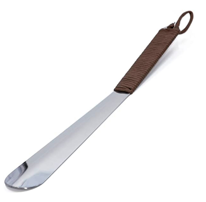 15" Stainless Steel Shoehorn with Paracord Handle Color Dark Brown