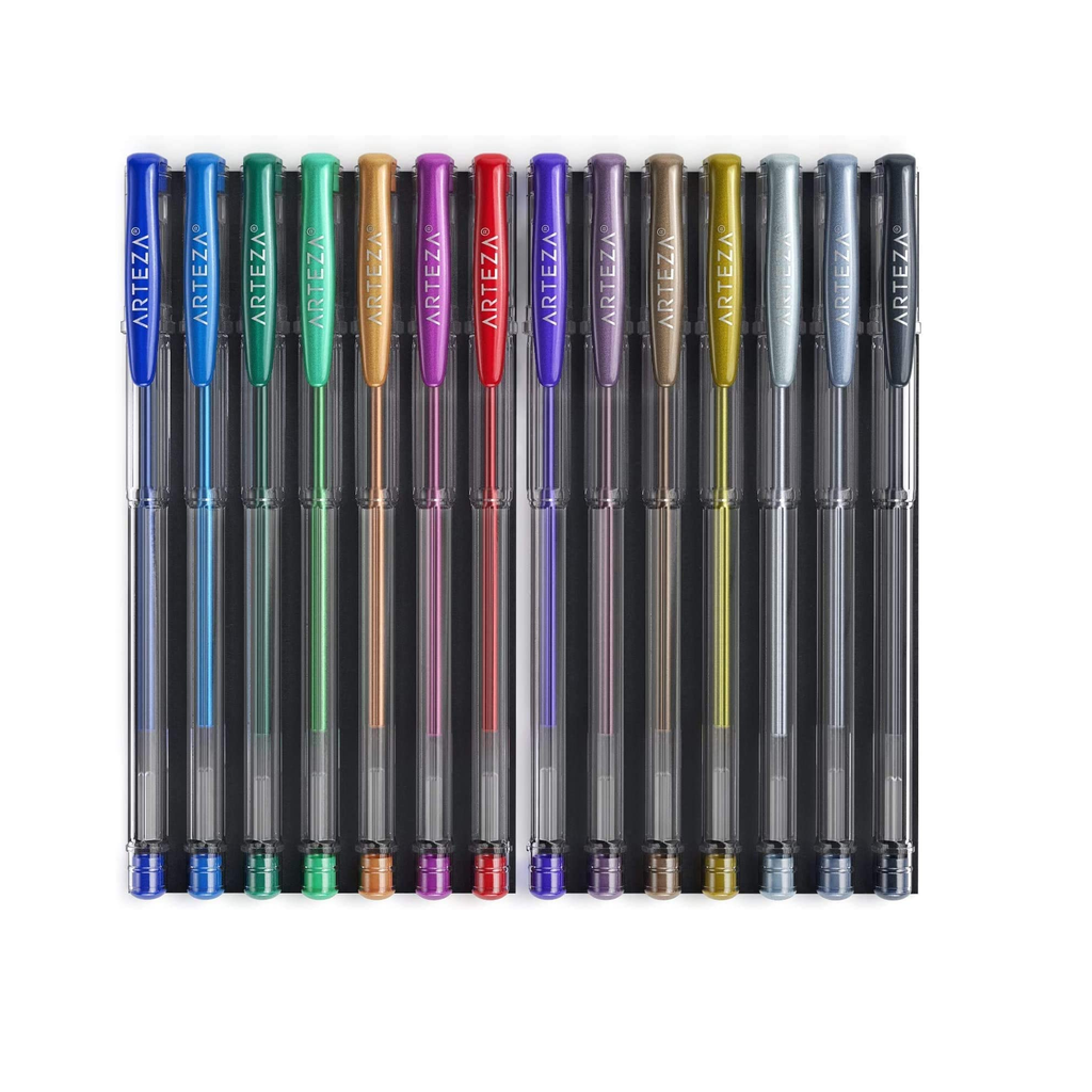 Arteza Metallic Gel Pens Set of 14 Bright and Vivid Colors