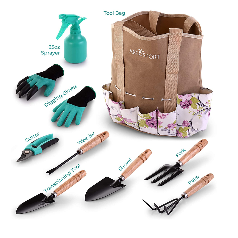 Garden Tools Set | 9 Piece Gardening Kit | Pretty Floral Design