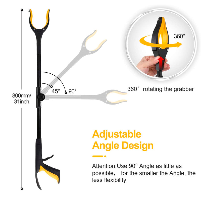 Jellas 2-Pack 32 Inch Grabber Reacher Tool with Shoehorn, 0°-180° Angled Arm, 90° Rotating Head Grabber Tool for Elderlyr