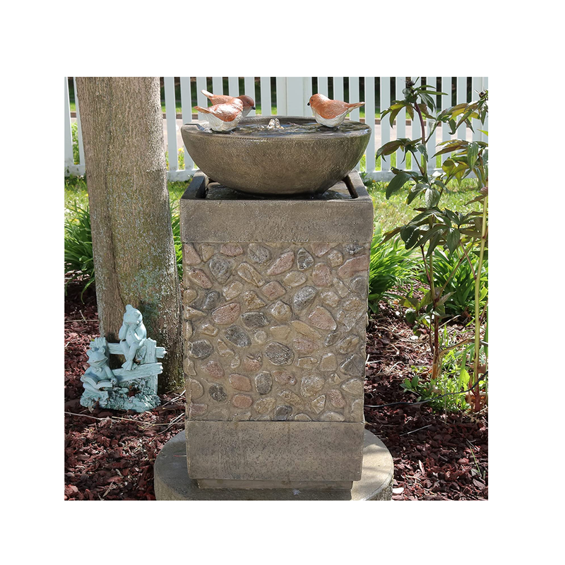 Sunnydaze Three Bathing Birds Outdoor Water Fountain |  Waterfall Fountain & Backyard Water Feature for Outside Patio