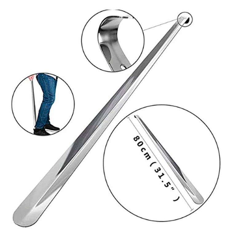 31.5" Extra Long Shoehorn,Stainless Steel Shoe Horn,Long Handle Durable Metal Boot Horn with Hook