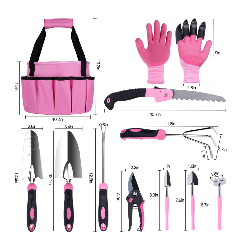 Tesmotor Pink Garden Tool Set | 11 Pieces