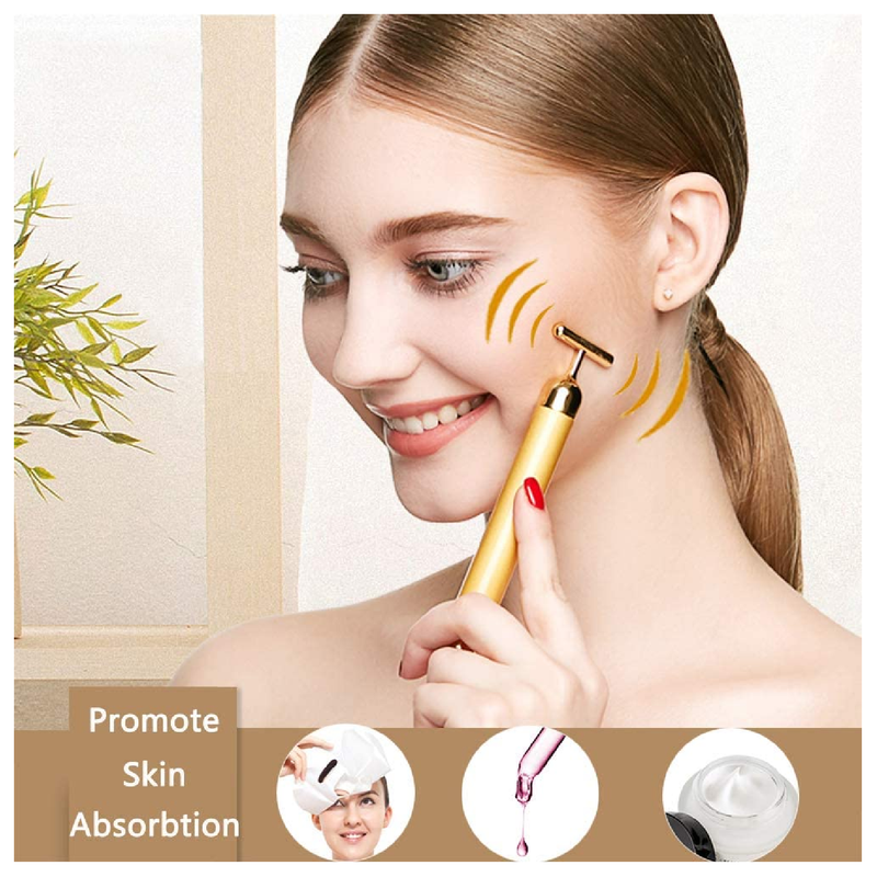 2 in 1 Facial Massager 3D Electric Gold Face Roller and T-Shape Arm