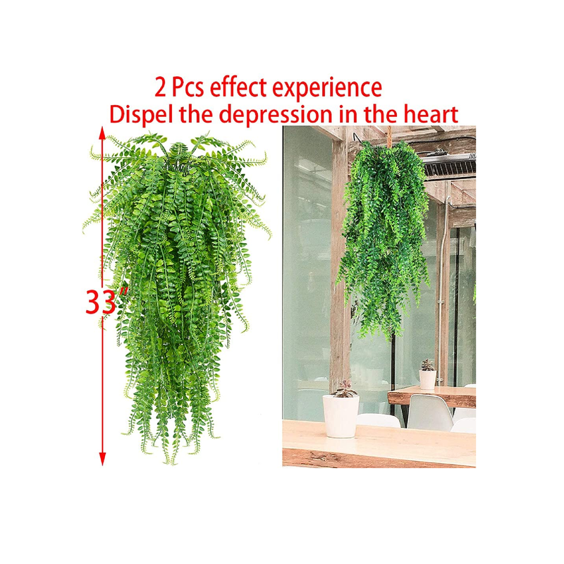 CLONG Artificial Hanging Ferns | Vine Plants | Fake Ivy | Boston Fern | For Outdoor Use UV Resistant 2 Pieces Color Green