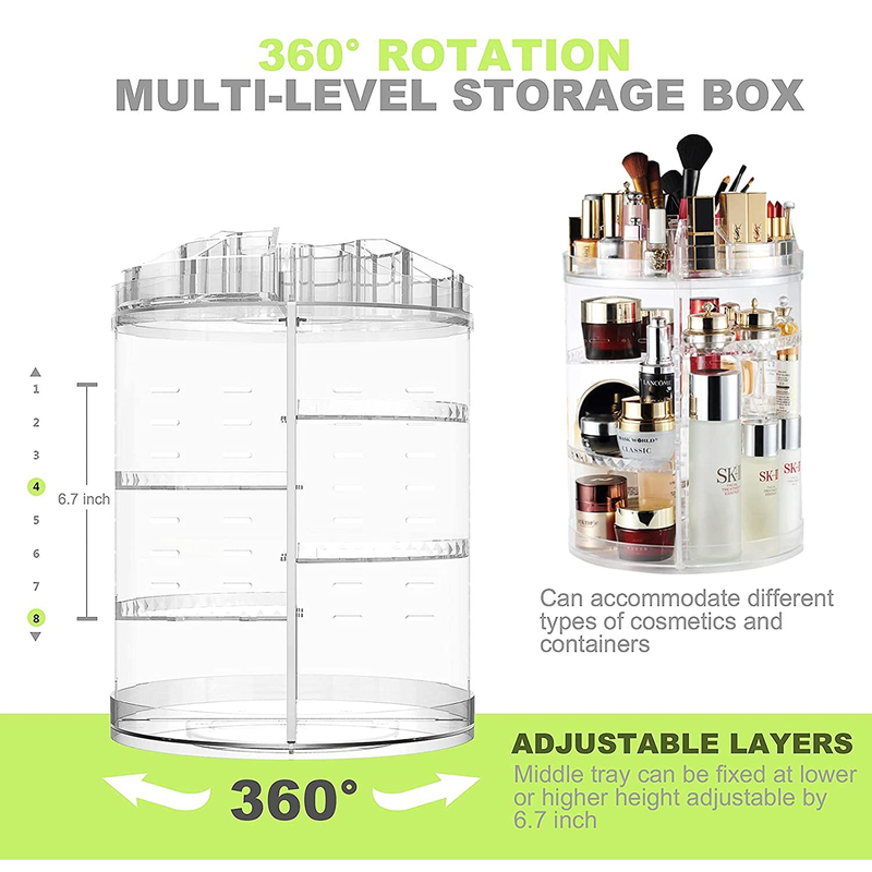 360 Degree Rotating Adjustable Cosmetic Storage Makeup Organizer