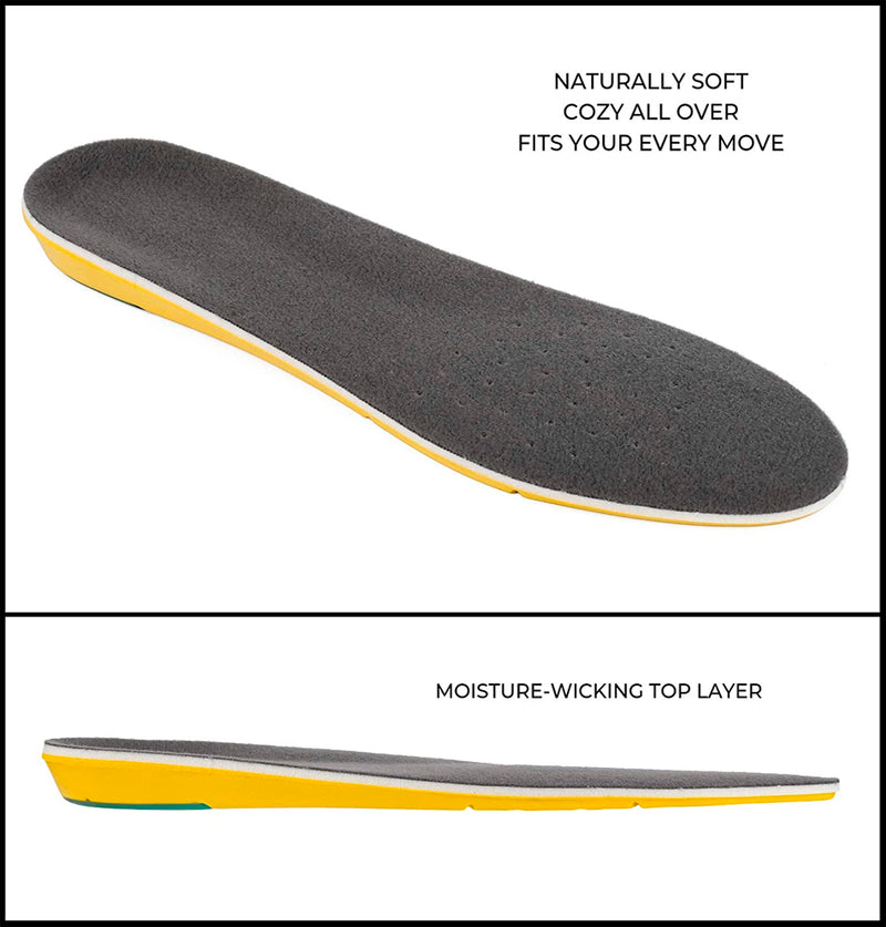 Orthotic Plantar Fasciitis Memory Foam Comfort Elevator Shoe Insole 1/2 Inch Height Increase (Yellow)