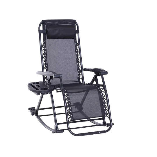 Outsunny Outdoor Rocking Chairs Zero Gravity Rocking Chair w/Removable Headrest Side Tray Cup & Phone Holder