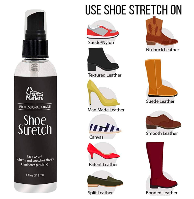 FootMatters Professional Boot & Shoe Stretch Spray – Softener & Stretcher for Leather, Suede, Nubuck, Canvas – 4 oz