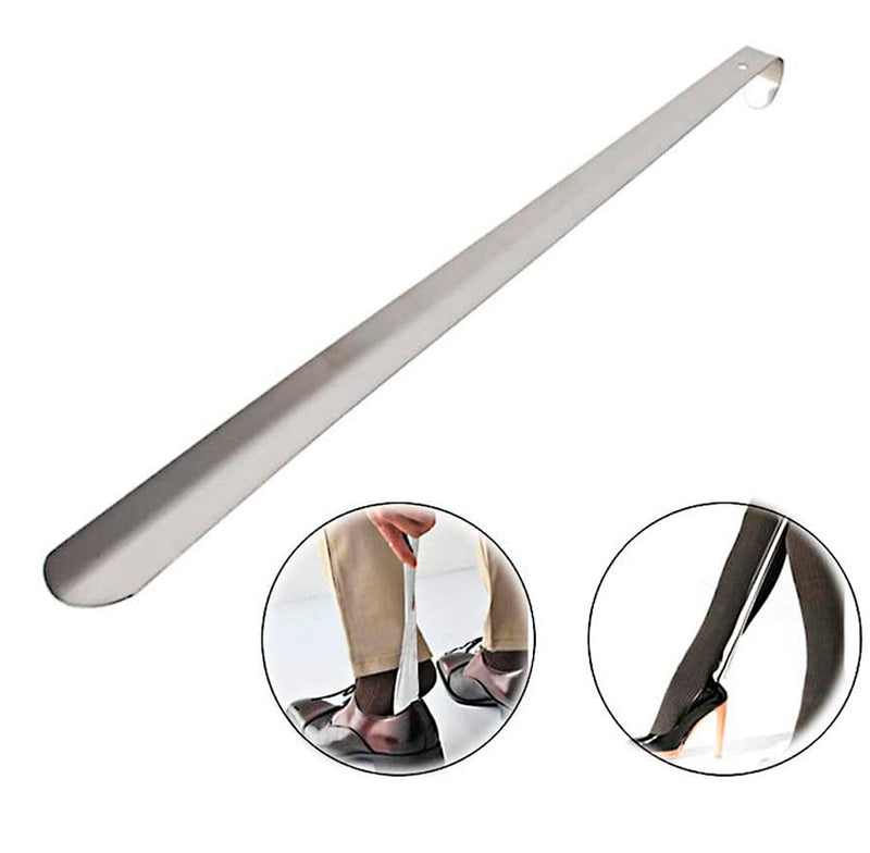 Groupcow 16.5" Long Handled Metal Shoehorn, Stainless Steel Shoe Horn Silver