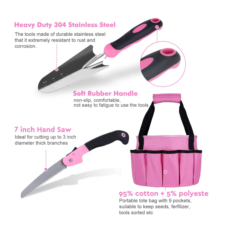 Tesmotor Pink Garden Tool Set | 11 Pieces