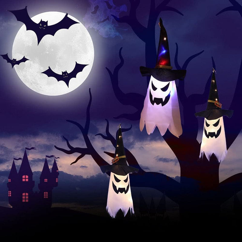 Galiejar Halloween Decorations Outdoor Hanging Lighted Glowing Ghost Hat Halloween Decor Indoor Outside Ornaments | Yard Tree Garden (3Pcs)