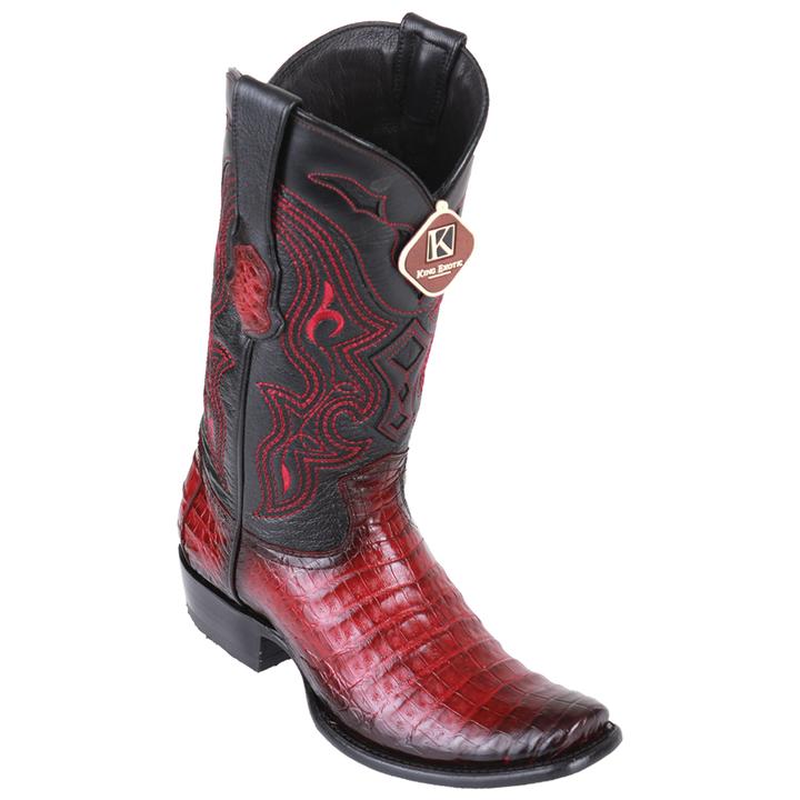 King Exotic Men's 4798243 Dubai Toe Handcrafted / Caiman Belly Boots /Color Faded Burgundy