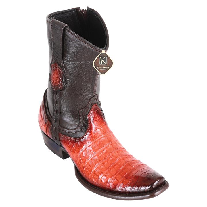 Men's King Exotic Caiman Belly Boots Dubai Toe Handcrafted Black Cognac (479B8257)