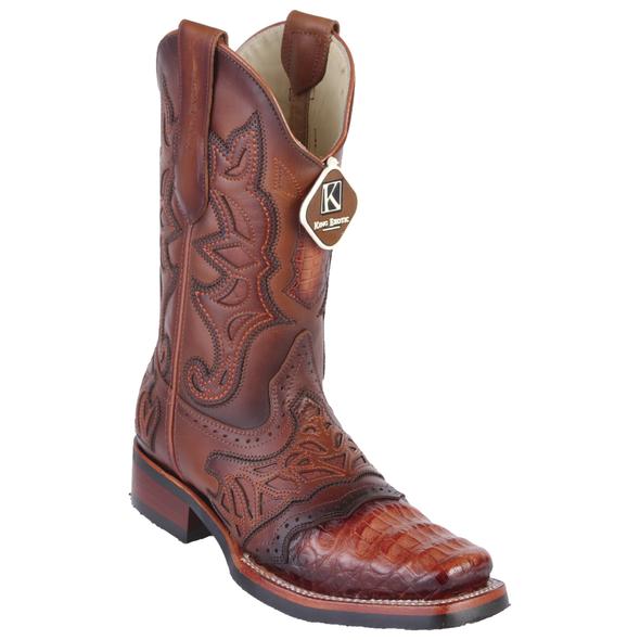 Men's King Exotic Caiman Belly Boots With Saddle Vamp Handmade Cognac