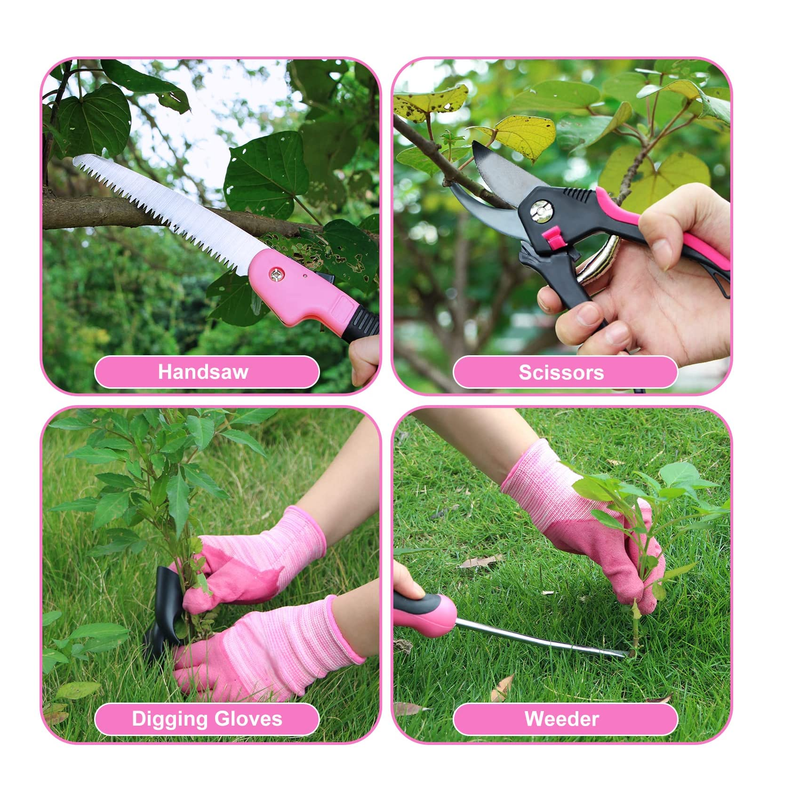 Tesmotor Pink Garden Tool Set | 11 Pieces