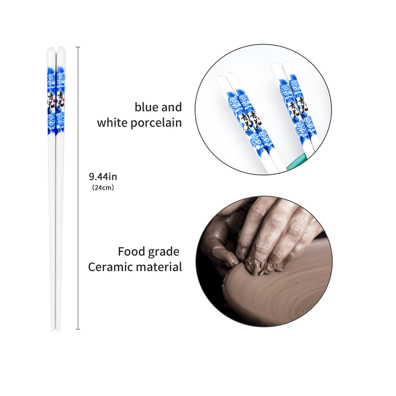 5 Pairs of Reusable Dishwasher Safe Porcelain Chopsticks