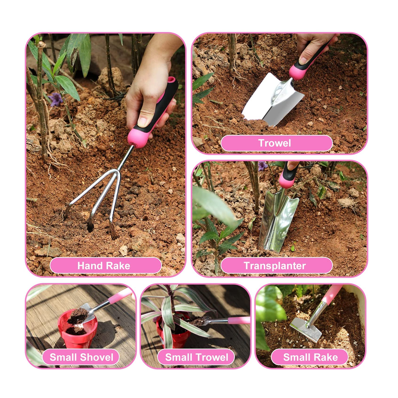 Tesmotor Pink Garden Tool Set | 11 Pieces