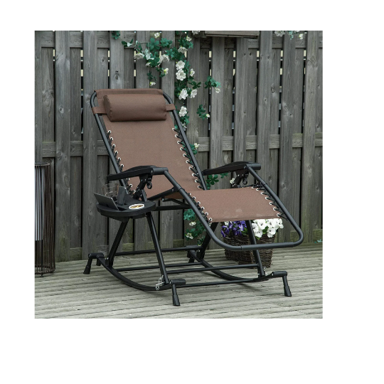 Outsunny Outdoor Rocking Chairs Zero Gravity Rocking Chair w/Removable Headrest Side Tray Cup & Phone Holder