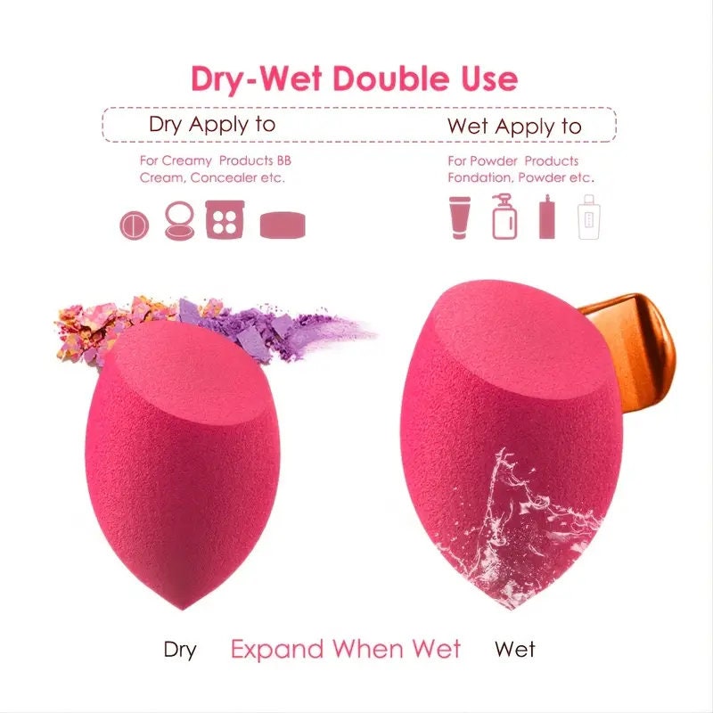 4pc Water Drop Contour Blending Sponges | Make Up Applicators | Liquid Cream Powder Foundation Concealer Cosmetics | Stippling Wet Dry