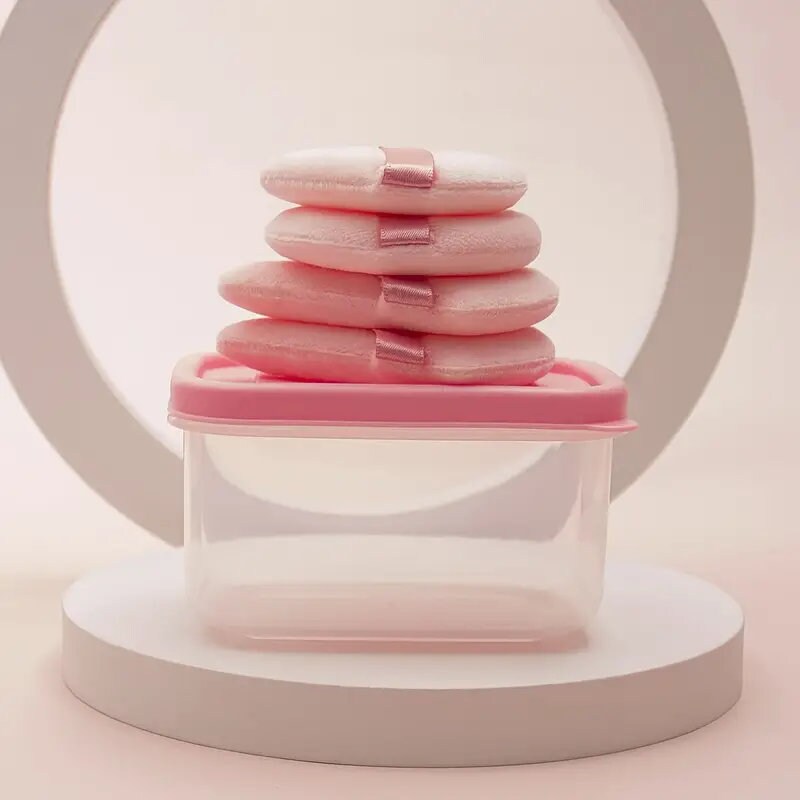Strawberry Pudding Loose Puff Box With 4pcs Cotton Puff | Blending For Loose Powder | Mineral Body Powder
