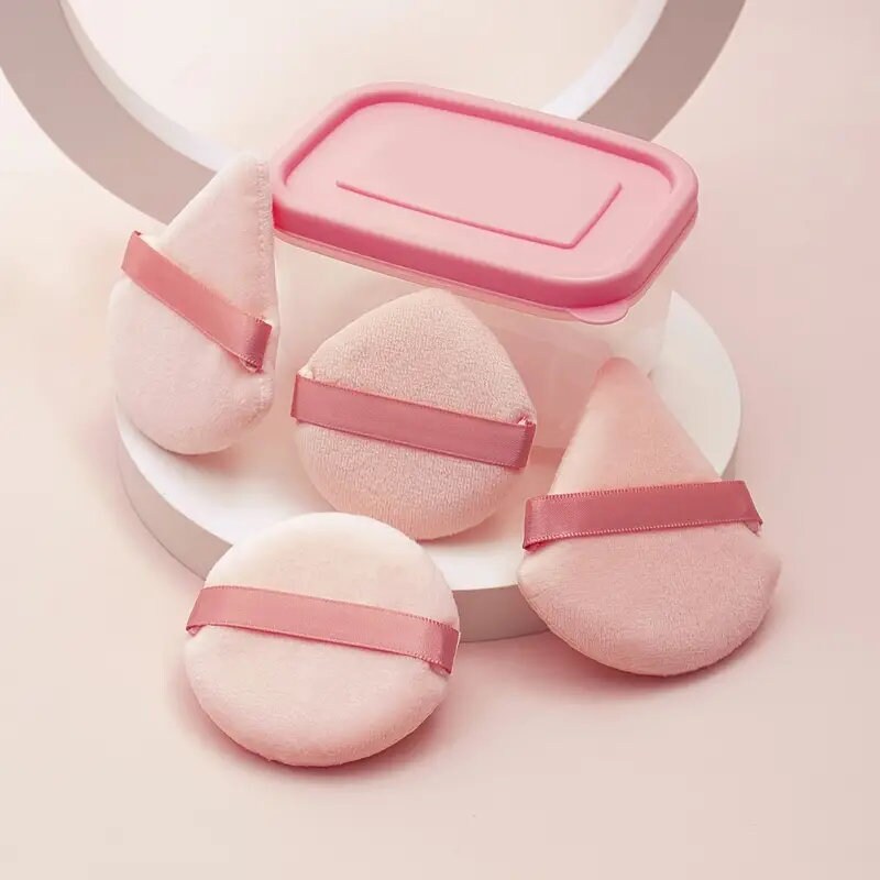 Strawberry Pudding Loose Puff Box With 4pcs Cotton Puff | Blending For Loose Powder | Mineral Body Powder