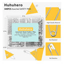 Assorted Safety Pins | 340 PCS High Strength Nickel Plated Steel Large Safety Pins | 5 Different Sizes