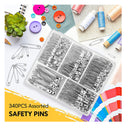 Assorted Safety Pins | 340 PCS High Strength Nickel Plated Steel Large Safety Pins | 5 Different Sizes