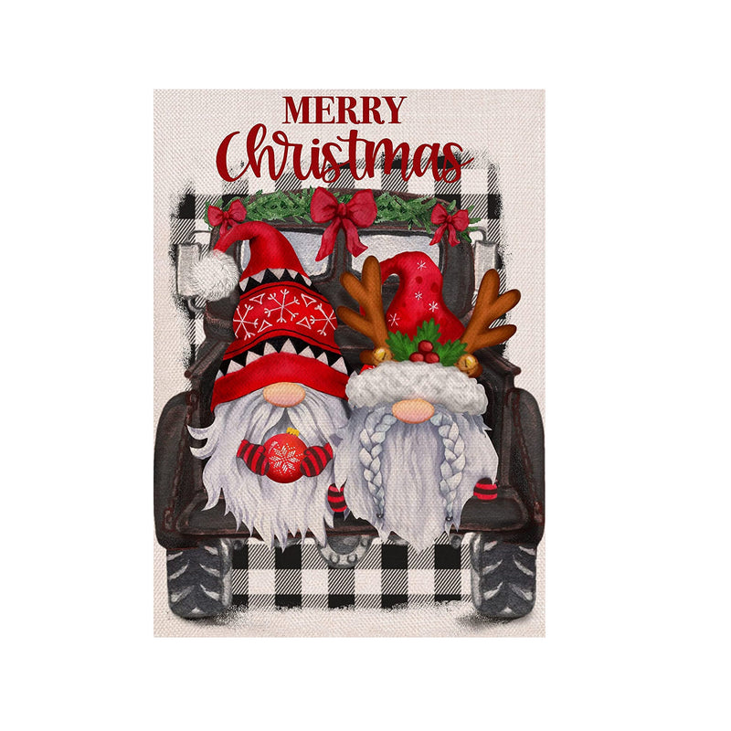 Covido Home Decorative Merry Christmas Santa Gnome Garden Flag| House Yard Xmas Truck Antlers Black Buffalo Plaid Check Outside Decoration