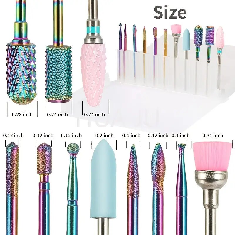 11 In 1 Nail Drill Bits Sets 3/32" Tungsten Carbide Nail Files Electric Nail Drill Kit For Manicure Pedicure Set