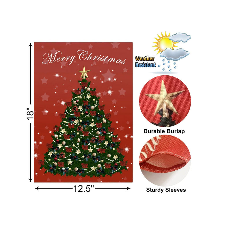 Christmas Garden Flags 12x18 Double Sided, Christmas Tree Design Outdoor Christmas Decorations