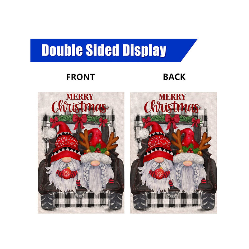 Covido Home Decorative Merry Christmas Santa Gnome Garden Flag| House Yard Xmas Truck Antlers Black Buffalo Plaid Check Outside Decoration