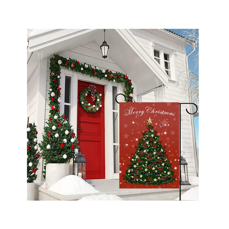 Christmas Garden Flags 12x18 Double Sided, Christmas Tree Design Outdoor Christmas Decorations