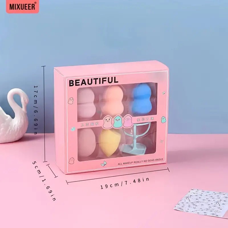 5pcs/box Makeup Sponges With Makeup Sponge Holder Ultra Soft Powder Saving Beauty Egg Makeup Sponges Blender