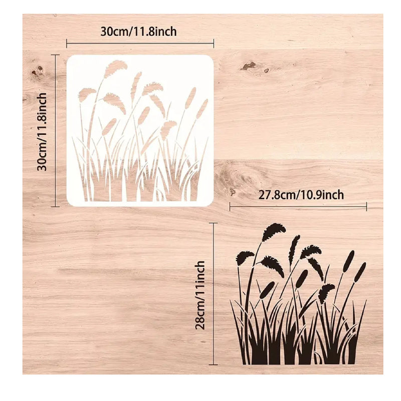 1 Reed Grass Stencil | 11.8 x 11.8 Inches | Reusable Cattail Leaf Stencils