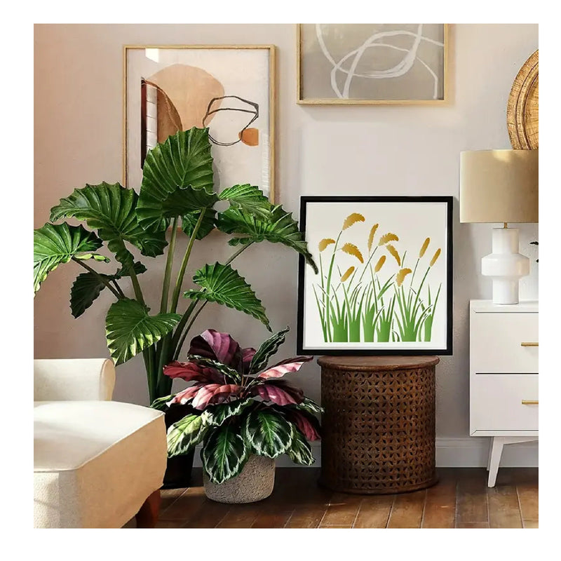 1 Reed Grass Stencil | 11.8 x 11.8 Inches | Reusable Cattail Leaf Stencils