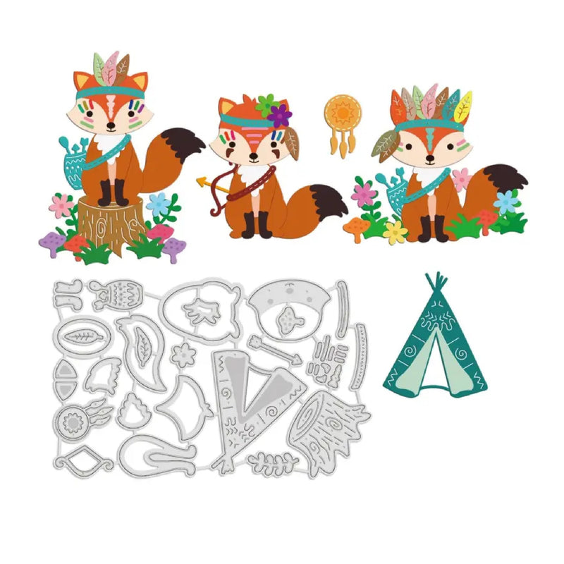 Tribe Fox Cutting Dies |  Metal Fairy Tale Animal Embossing Stencils