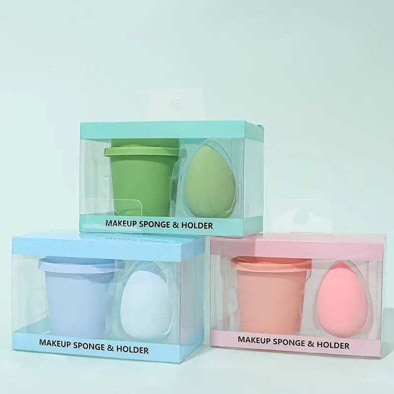 BATENG Non-latex Makeup Sponges With Coffe Cup Storage | Foundation Concealer Applicator Sponge Heart Shaped Durable Sponge Material Soft