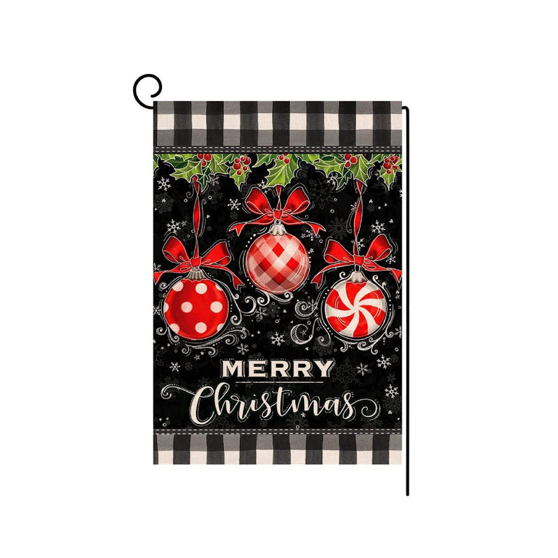 BLKWHT Merry Christmas Ball Small Garden Flag 12x18 Inch Vertical Double Sided Red Black Winter Holiday Outdoor