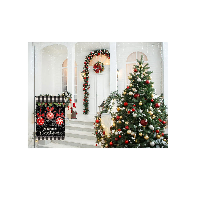 BLKWHT Merry Christmas Ball Small Garden Flag 12x18 Inch Vertical Double Sided Red Black Winter Holiday Outdoor