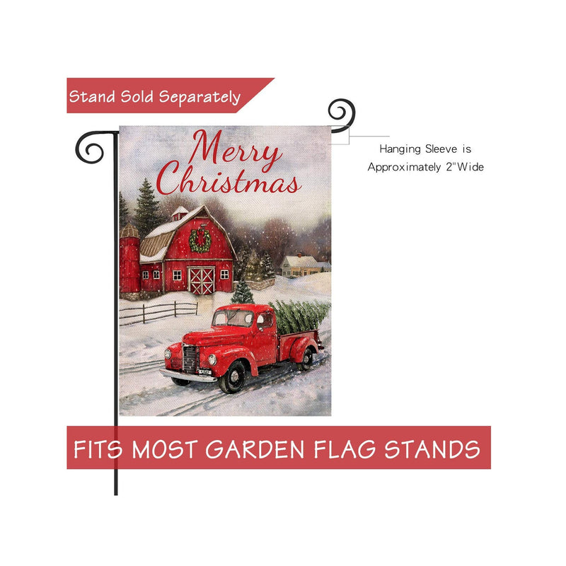 Selmad Home Decorative Merry Christmas Garden Flag Red Truck Double Sided, Winter Rustic Quote House Yard Flag Xmas Pickup