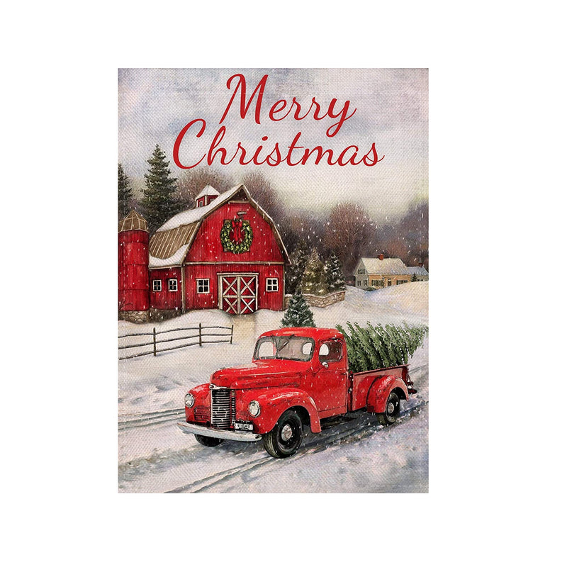 Selmad Home Decorative Merry Christmas Garden Flag Red Truck Double Sided, Winter Rustic Quote House Yard Flag Xmas Pickup