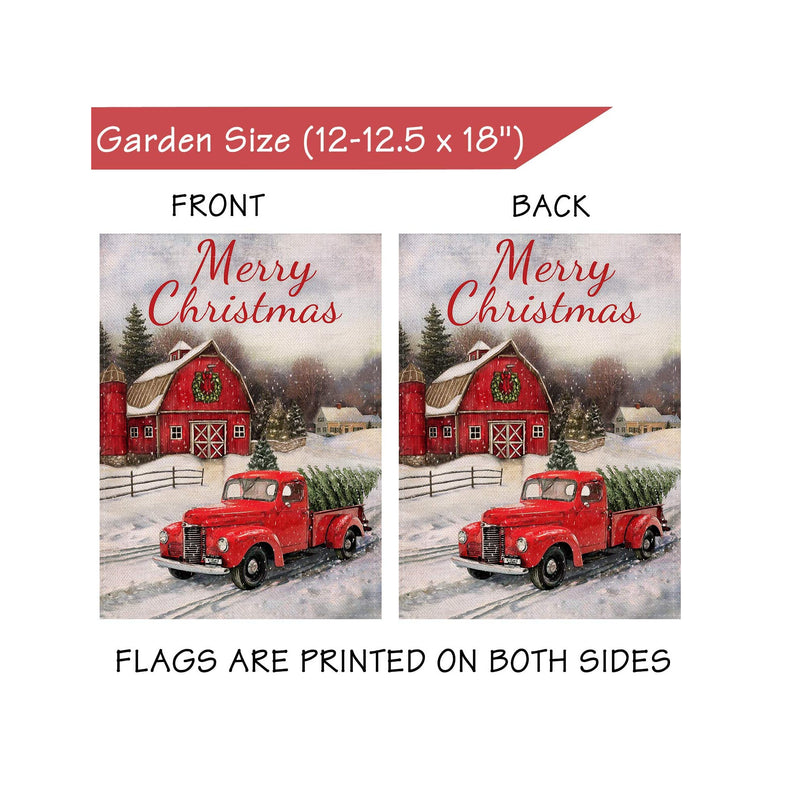 Selmad Home Decorative Merry Christmas Garden Flag Red Truck Double Sided, Winter Rustic Quote House Yard Flag Xmas Pickup