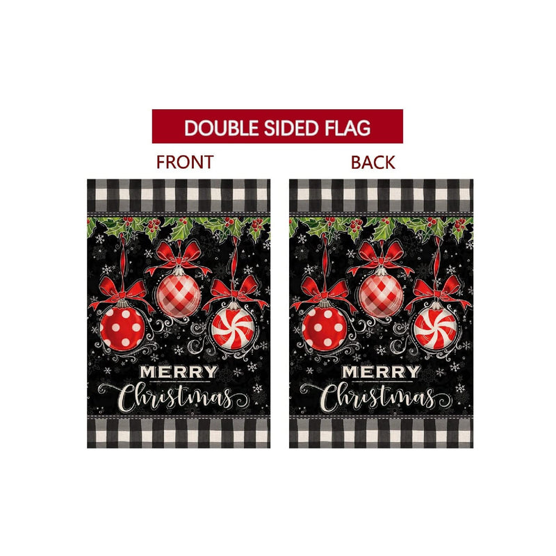 BLKWHT Merry Christmas Ball Small Garden Flag 12x18 Inch Vertical Double Sided Red Black Winter Holiday Outdoor