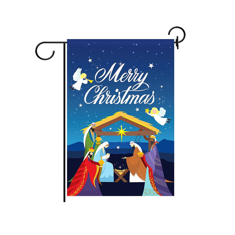 Merry Christmas Garden Flag Nativity Scene Yard House Flag Double Sided Traditional Winter Holiday Scene Flag Rustic Christmas