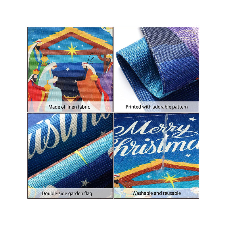 Merry Christmas Garden Flag Nativity Scene Yard House Flag Double Sided Traditional Winter Holiday Scene Flag Rustic Christmas